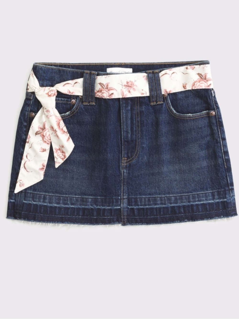 NWT Abercrombie Mid Rise Belted Scarf Denim Mini Skirt size 27